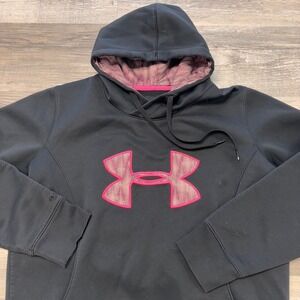 Under Armour Storm Hoodie Black Pink Womens L Cold Gear Semi Fit Sweatshirt